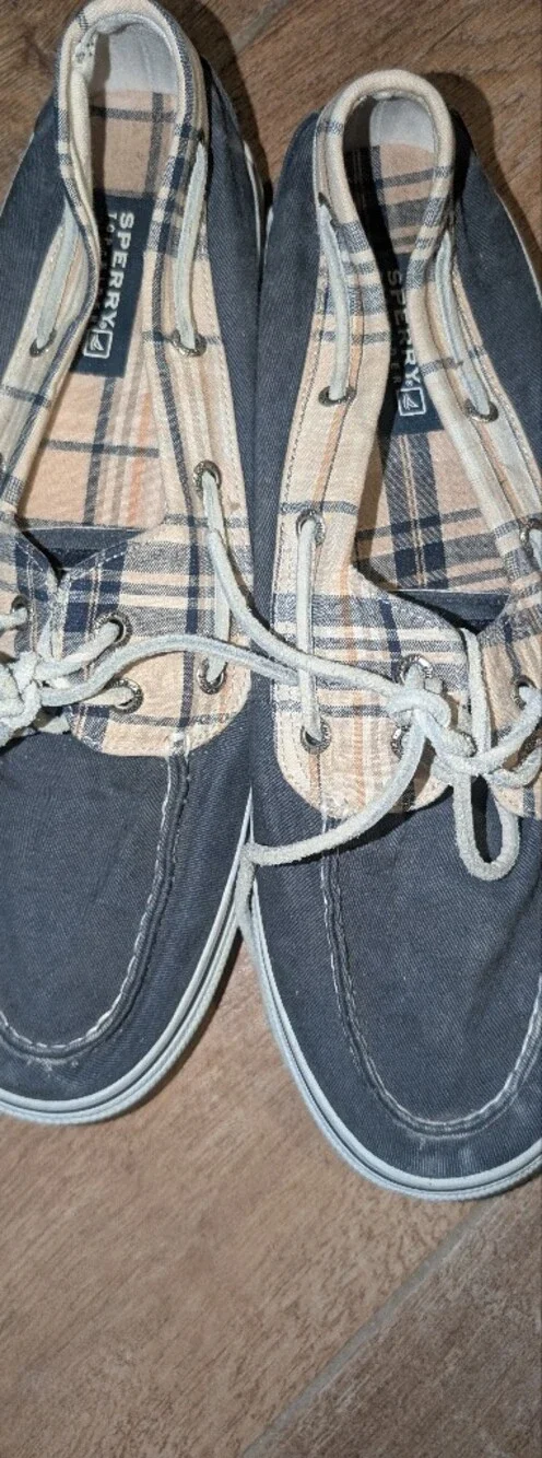 Men's Sperry Navy Blue-Gray Canvas Boat Shoes  with Plaid Exterior Size 11